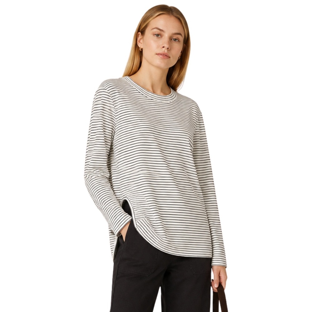 Anthropologie Daily Ritual Sweatshirt Small White Black Striped French Terry NWT